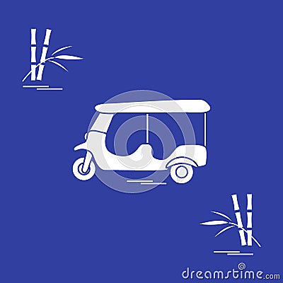 Stylized icon of tuk-tuk and bamboo. Traditional taxi in Thailand, India. Vector Illustration