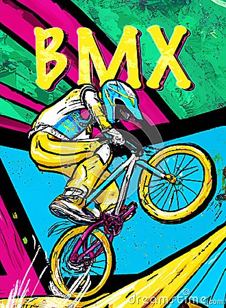 Stylized illustration of a BMX bike rider Cartoon Illustration