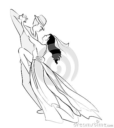 Stylized illustration of couple dancing tango. Isolated silhouette man and women in love. Image for icon or logo. Print for Vector Illustration