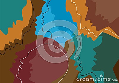 Human heads colored background, emotion,psychology concept. Vector Illustration