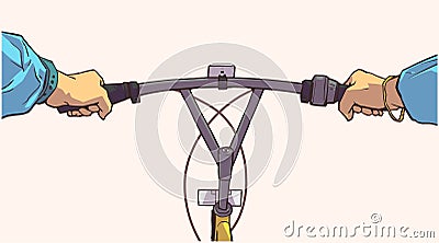 Stylized illustration of person holding bicycle handlebar Cartoon Illustration