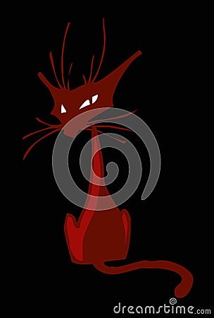 Stylized image of a ginger cat in a dark room. Vector Illustration