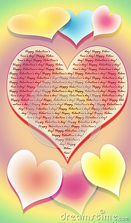 The stylized image of seven hearts on a multi-coloured background Stock Photo