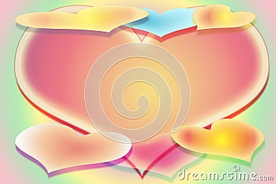 The stylized image of seven hearts on a multi-coloured background with a free field Stock Photo