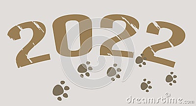 stylized inscription 2022 with traces of tiger paws Stock Photo