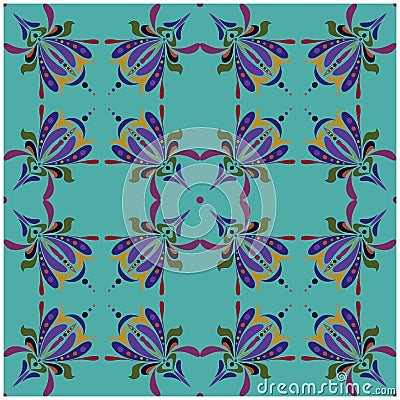 Stylized iris flower. Seamless floral colorful pattern. Vector Illustration