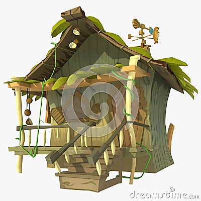 Stylized Jungle Hut Cartoon Illustration