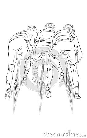 Stylized linear sketch of cyclist, athlete biker Vector Illustration