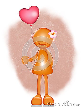Stylized little woman with love balloon Stock Photo