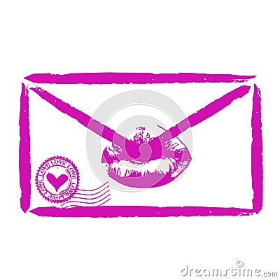 Stylized love letter sealed with a loving kiss Vector Illustration