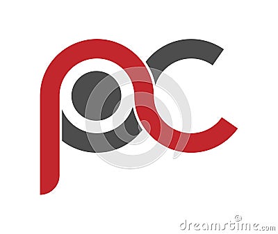 Stylized lowercase letters P and C are linked by a single line for a logo, monogram, or monogram Vector Illustration