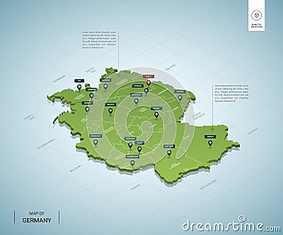 Stylized map of Germany. Isometric 3D Vector Illustration