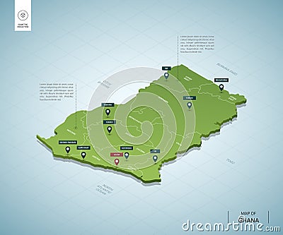 Stylized map of Ghana. Isometric 3D Vector Illustration