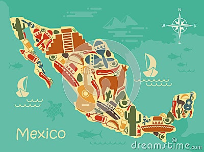 Stylized map of Mexico Vector Illustration