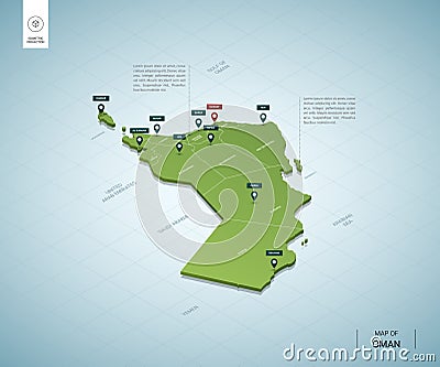 Stylized map of Oman. Isometric 3D green map Vector Illustration