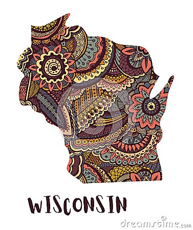 Stylized map of the state of Wisconsin. Vector Illustration