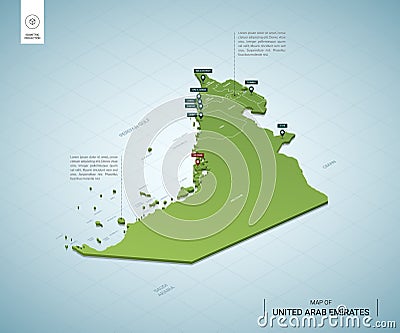 Stylized map of United Arab Emirates. Isometric 3D Vector Illustration