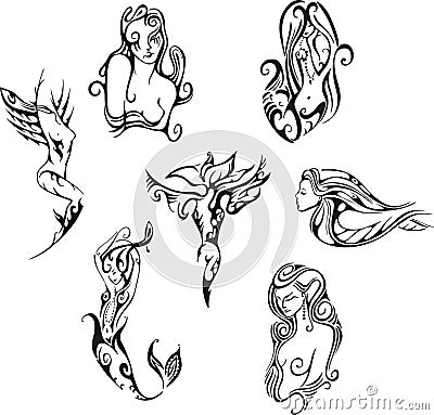 Stylized mermaids Vector Illustration