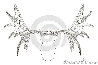 Stylized monochrome moose horns, doodle style anti stress Vector Illustration