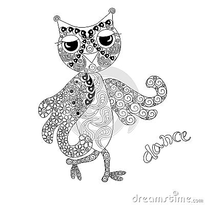 Stylized monochrome owl, doodle style anti stress Vector Illustration