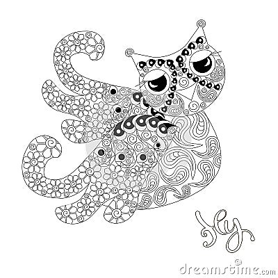 Stylized monochrome owl, doodle style anti stress Vector Illustration