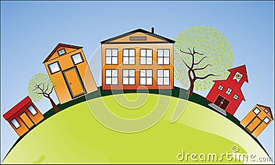 Stylized Neighborhood around globe Vector Illustration