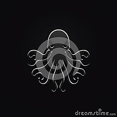 Stylized Octopus Logo: Dark White Tattoo With Ominous Vibe Stock Photo