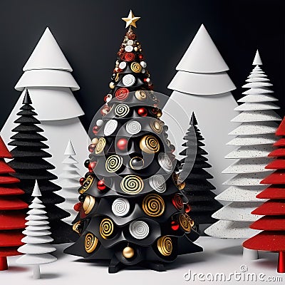 Stylized ornamental decorative fantasy artistic Christmas tree illustration Cartoon Illustration