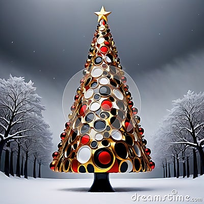 Stylized ornamental decorative fantasy artistic Christmas tree illustration Cartoon Illustration