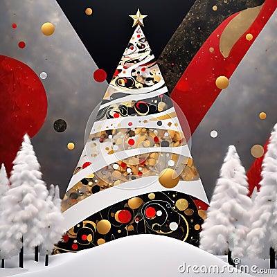 Stylized ornamental decorative fantasy artistic Christmas tree illustration Cartoon Illustration