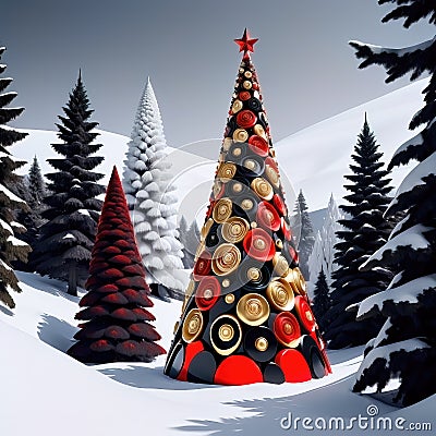 Stylized ornamental decorative fantasy artistic Christmas tree illustration Cartoon Illustration