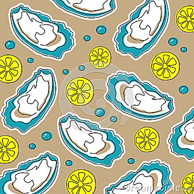 Oysters and lemon. Stylized vector pattern. Vector Illustration