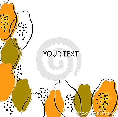 Stylized papaya fruit white background. Banner, poster, wrapping paper, sticker, print, modern textile design. Vector Vector Illustration