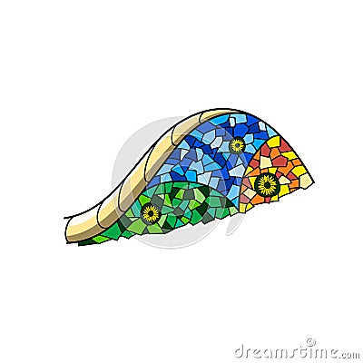 Stylized part of the bench from the Park Guell from the mosaic. Gaudi. Vector Vector Illustration