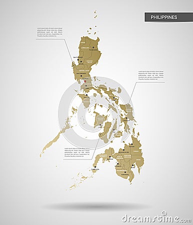 Stylized Philippines map vector illustration. Vector Illustration