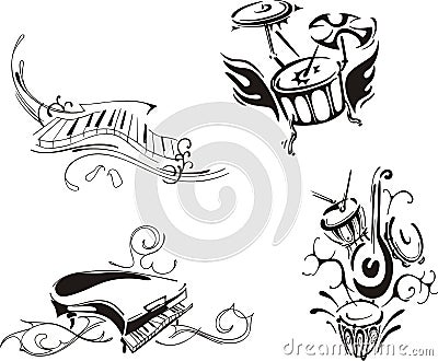 Stylized piano and percussion Vector Illustration