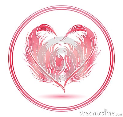 Stylized pink heart shape made by bird feather silhouette Vector Illustration