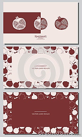 Stylized pomegranate. Cards design set. Vector Illustration