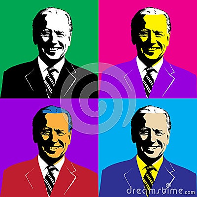 Stylized portrait illustration of Joe Biden, 47th Vice President of the United States, based on public domain image Cartoon Illustration