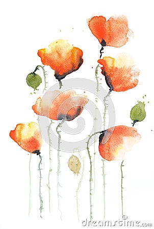 Stylized poppy flowers painting Stock Photo