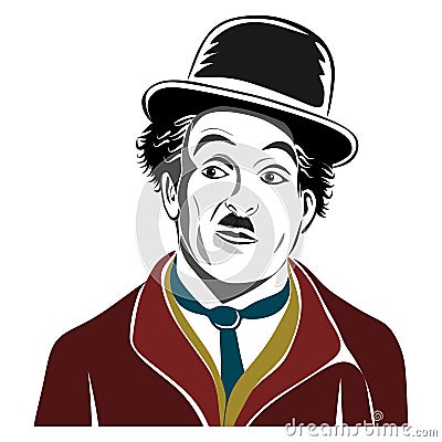 Stylized portrait of actor Charlie Chaplin.Isolated on white background. Editorial Stock Photo