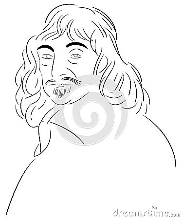 Stylized portrait of Rene Descartes Vector Illustration