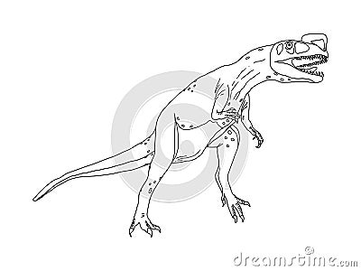 Stylized predatory dinosaur dilophosaurus coloring page on a white background. Vector Illustration