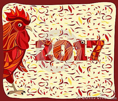 Stylized red rooster, chinese new year Vector Illustration