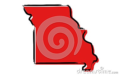 Red sketch map of Missouri Vector Illustration