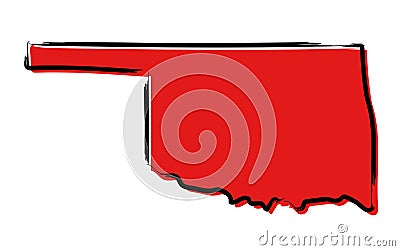 Red sketch map of Oklahoma Vector Illustration