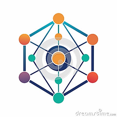 Stylized representation of a network formed by interconnected circles and dots, Craft a logo that represents connectivity without Vector Illustration