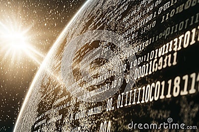 Stylized representation of a planet covered in binary code Stock Photo