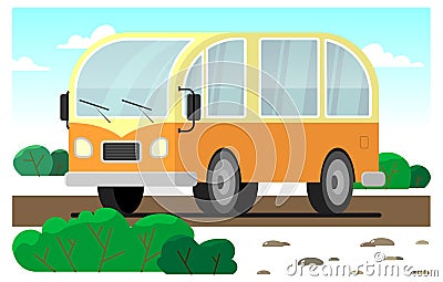 Stylized retro minivan rides on the road Stock Photo