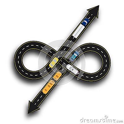 Stylized road junction. Highway with a marking. 3D shadow. Cars. illustration Vector Illustration